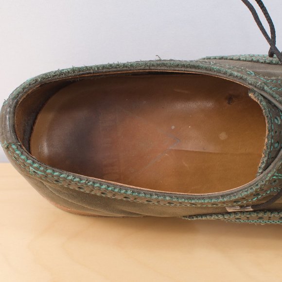 John Fluevog Brandenburg 9 Green Perforated Cap-Toe Oxford Gateways Leather Sole - Picture 5 of 8